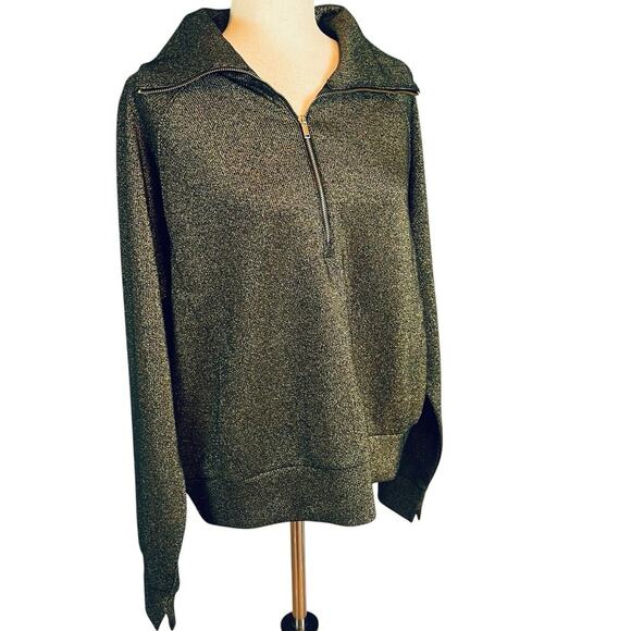Spanx Airessentials Shine Half-Zip Sweatshirt Black Gold Women's XL NWT - Picture 1 of 13
